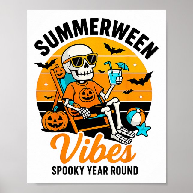 Póster Halloween Summer Ween Vibes Spooky Skeleton Float (Frente)