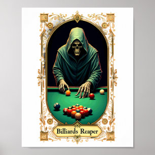 Póster Halloween Tarot Card Skeleton Billiards Reaper