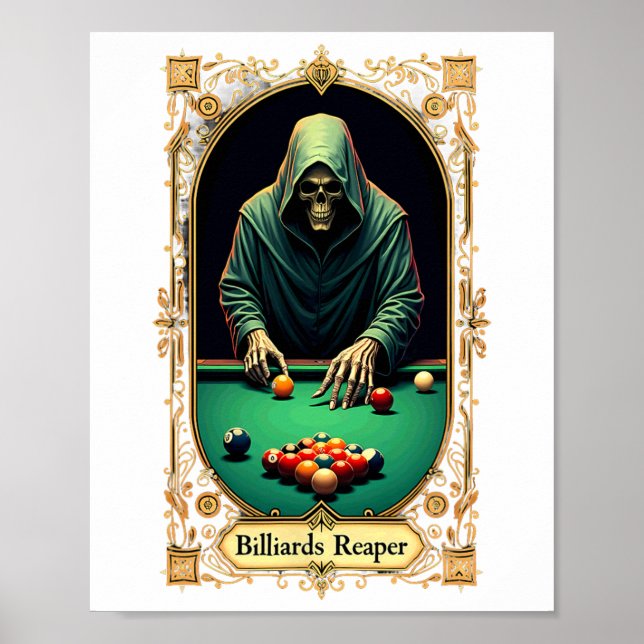 Póster Halloween Tarot Card Skeleton Billiards Reaper (Frente)