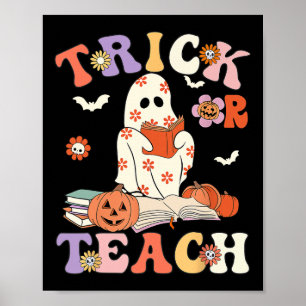 Póster Halloween Teacher Trick O Teach Groovy Floral Gho