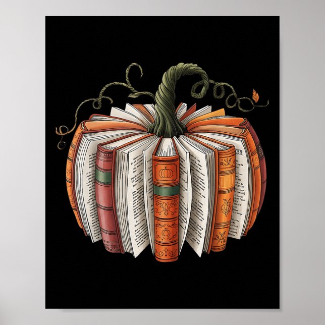 Póster Halloween Teachers Libraries Fall Book Pumpkin Ret (Frente)