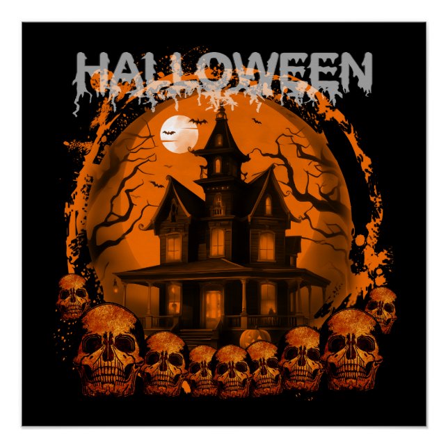 PÓSTER HALLOWEEN TERRIBLE CASA EMBRUJADA CALAVERAS (Anverso)