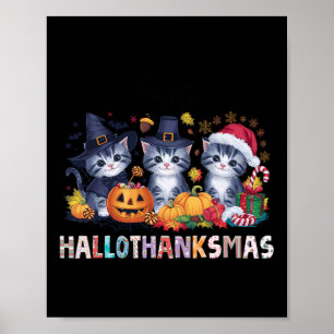 Póster Halloween Thanksgivin Gato Navidades de Hallothank