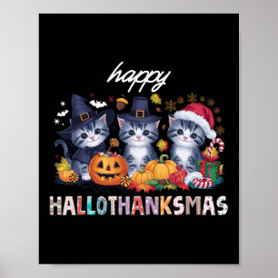 Póster Halloween Thanksgivin Gato Navidades de Hallothank