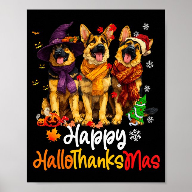 Póster Halloween Thanksgiving Christmas German Shepherd D (Frente)