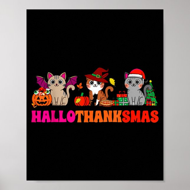 Póster Halloween Thanksgiving Christmas Happy Hallothanks (Frente)