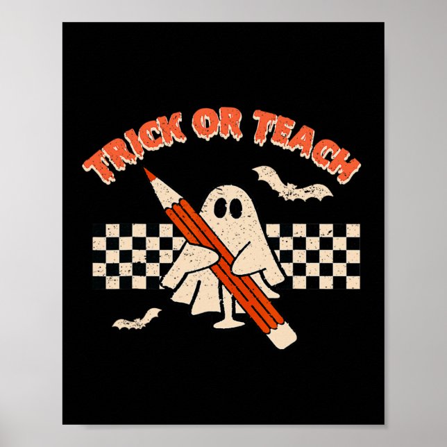 Póster Halloween Trick O Profesora De Retro De Enseñanza (Frente)