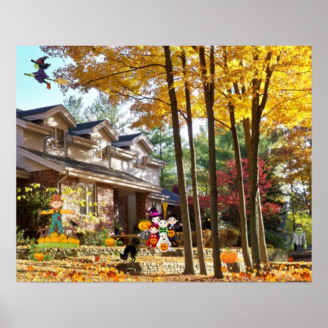 Póster Halloween Trick or Treat Fall Pumpkins Collage (Frente)