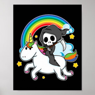 Póster Halloween Unicornio disfraces Grim Reaper Riding U