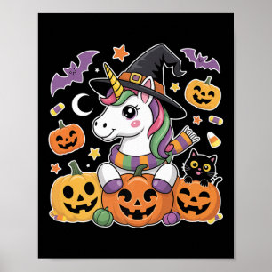 Póster Halloween Unicornio Gato de Calabaza Niños Cuidado
