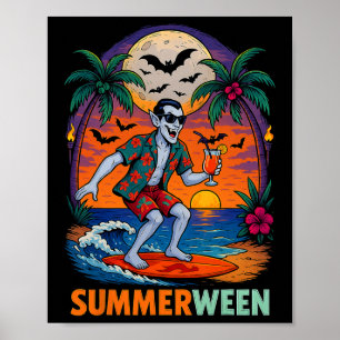 Póster Halloween verano cuando Drácula Fiesta de playa de