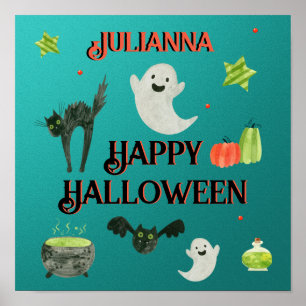 Póster Halloween Verde azulado y verde