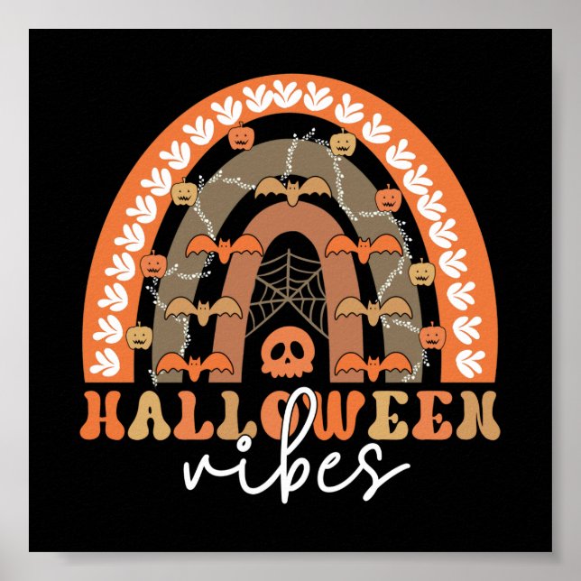Póster Halloween Vibes Boho Rainbow Fall Spooki (Frente)