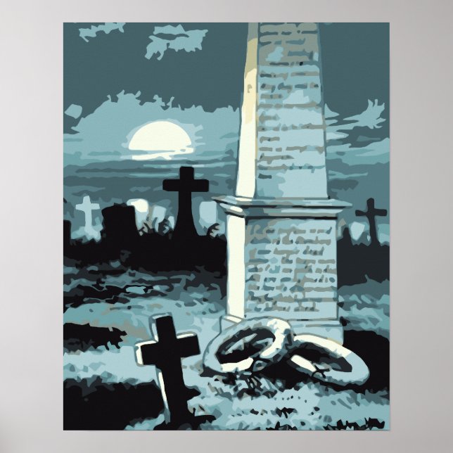 Póster Halloween vintage, cementerio espeluznante con tum (Frente)
