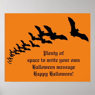 Póster Halloween vintage con un enjambre de bates volador