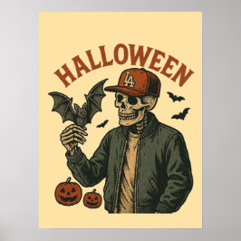 Póster Halloween Vintage - Esqueleto Espeluznante 