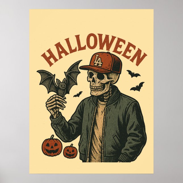 Póster Halloween Vintage - Spooky Skeleton  (Frente)