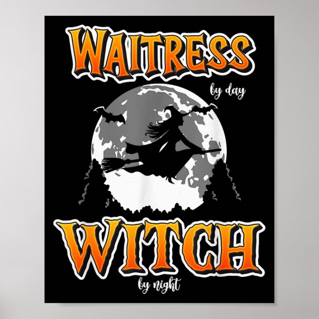 Póster Halloween Waitress Witch, Funny Cute Restaurant Se (Frente)