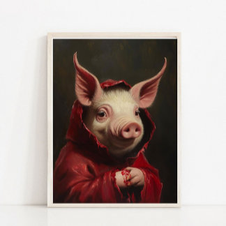 Póster Halloween Wall Art, Cute Devil Pig Vintage Paintin