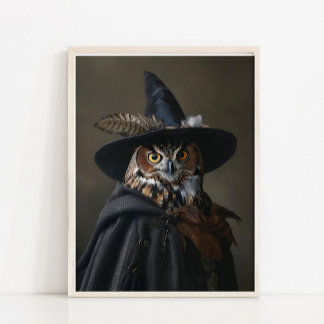 Póster Halloween Wall Art, Cute Witch Owl Vintage Paintin