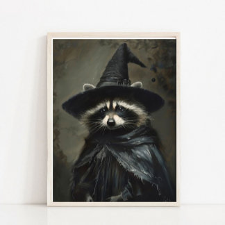 Póster Halloween Wall Art, Cute Witch Raccoon Vintage Pai