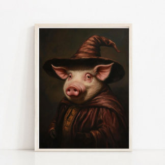 Póster Halloween Wall Art, Cute Wizard Pig Vintage Painti