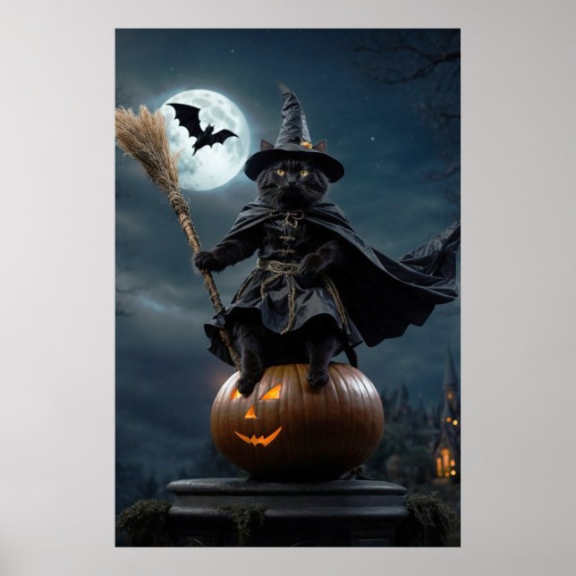 Póster Halloween Witch Cat Poster (Frente)