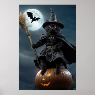 Póster Halloween Witch Cat Poster (versión de cierre)