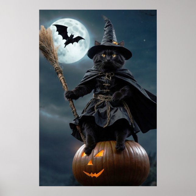 Póster Halloween Witch Cat Poster (versión de cierre) (Frente)