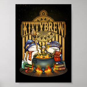 Póster Halloween Witch Cats Kitty Brew