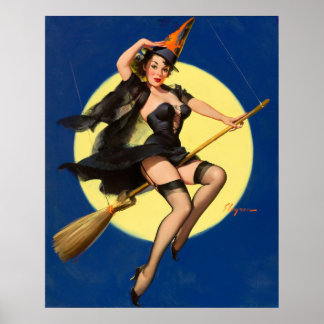 Póster Halloween Witch Pin Up Girl Witch