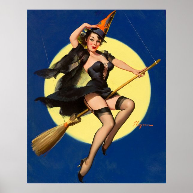 Póster Halloween Witch Pin Up Girl Witch (Frente)