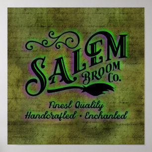 Póster Halloween Witch Salem Broom Company Rótulo