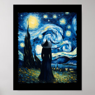 Póster Halloween Witch Starry Night Van Gogh Aesthetic Pa