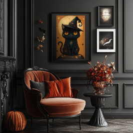 Póster Halloween Witchy Black Cat Art - Descargable