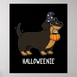 Póster Halloweenie Chiste de Perro Salchicha Oscuro BG