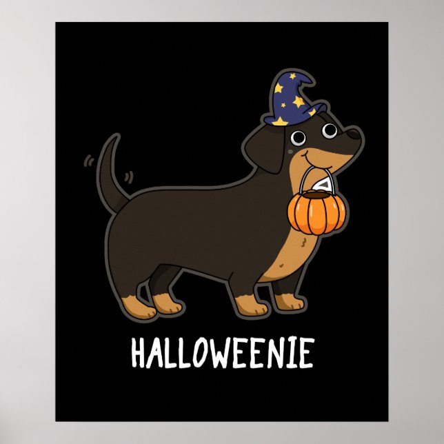 Póster Halloweenie Chiste de Perro Salchicha Oscuro BG (Frente)