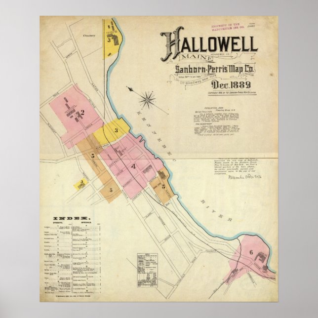 Póster Hallowell, Kennebec County y Maine (Frente)