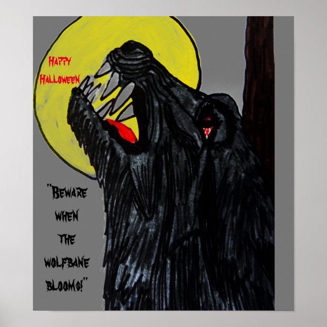 Póster HALLOWEREWOLF CUIDADO CON EL poster DE LA LUNA (Frente)