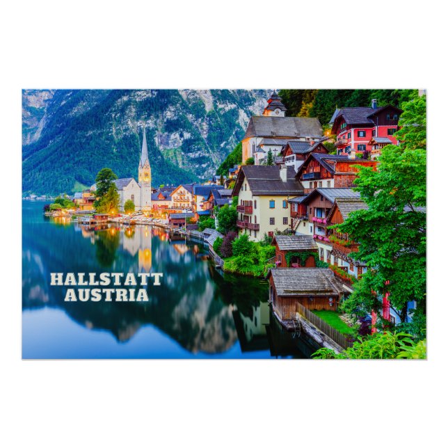 Póster Hallstatt, Austria Mountain Lake View (Anverso)