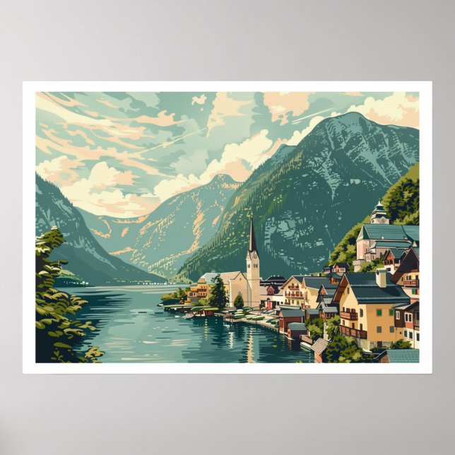 Póster Hallstatt, Austria Vintage (Frente)