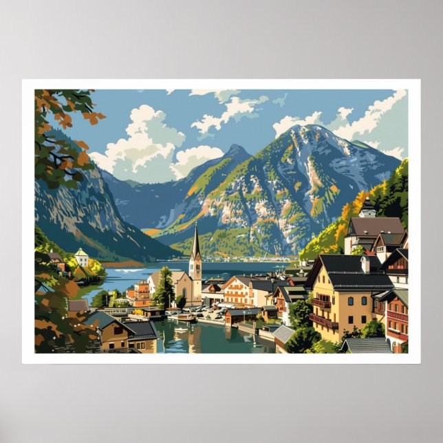 Póster Hallstatt, Austria Vintage (Frente)