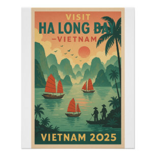 Póster Halong Bay, Vietnam Retro Travel 2025