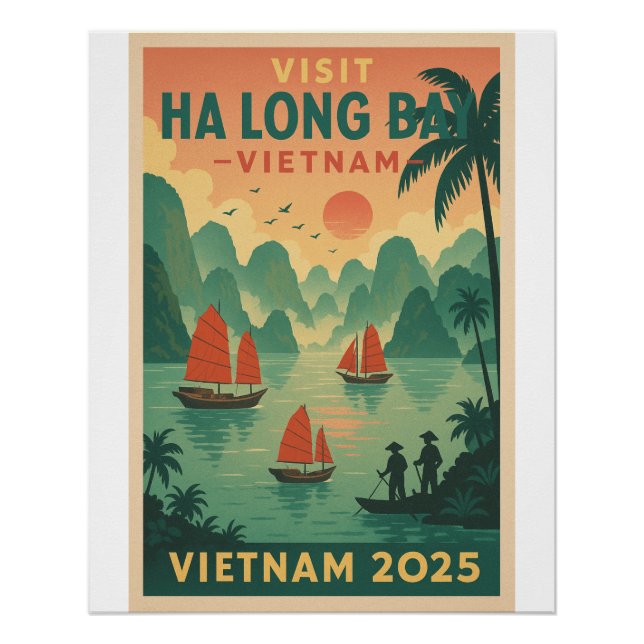 Póster Halong Bay, Vietnam Retro Travel 2025 (Anverso)