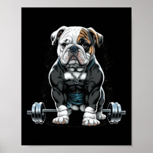 Póster Halterofilia Perro Diversión Fitness Gym Bulldog