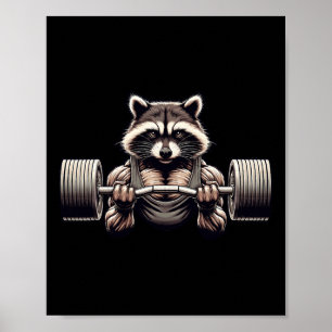 Póster Halterofilia Raccoon Raccoon Gym Workout Muscled R