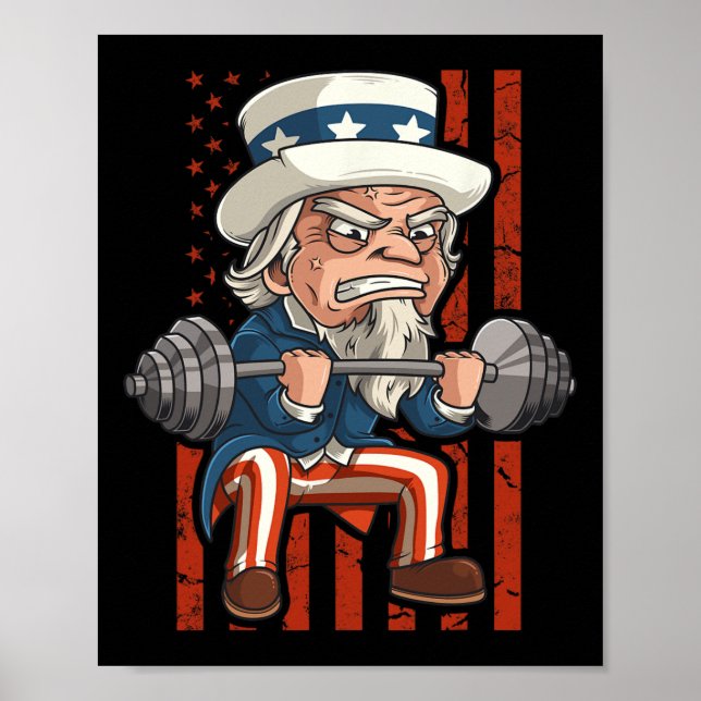 Póster Halterofilia Tío Sam Patriotic 4 De Julio Gym (Frente)