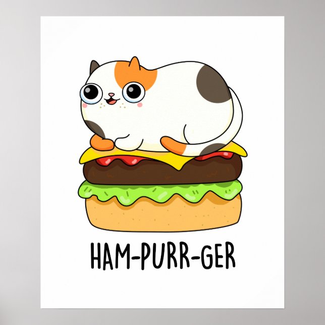Póster Ham-Purr-Ger Funny Cat Hamburger Pun (Frente)