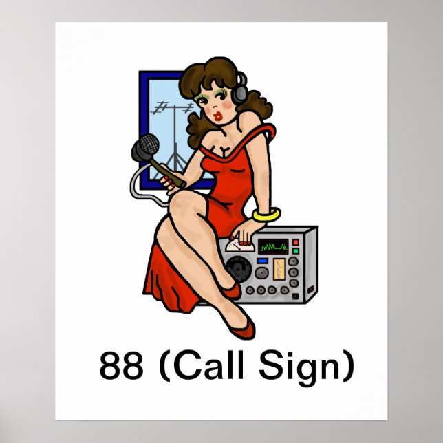 Póster Ham Radio Brunette Pin up Chica Poster Personaliza (Frente)
