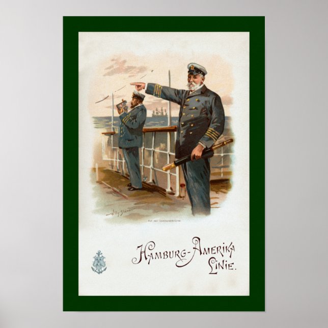 Póster Hamburg-Amerika ~ SS Waldersee ~ Oficiales de Barc (Frente)
